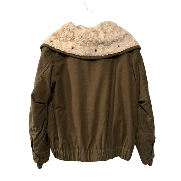 Theory M Oversized Bomber Jacket $750 Removable Fur Lining Cotton Army Green - Picture 3 of 10